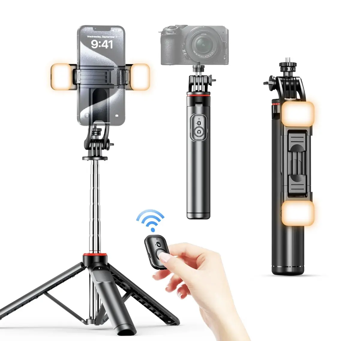 360° Rotatable Smartphone Selfie Stick Tripod with Bluetooth Remote, Adjustable Stand, 2 Optional Fill Lights - Cellphone Accessories for Travel, Vloggers, Cable-Compatible Devices