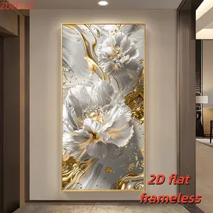 1 large frameless modern abstract floral canvas art print - elegant white and gold wall decorations for living rooms and bedrooms, exquisite home accents, gold embellished artworks, room decoration aesthetics, wall decorations, 2D flat printing frameless