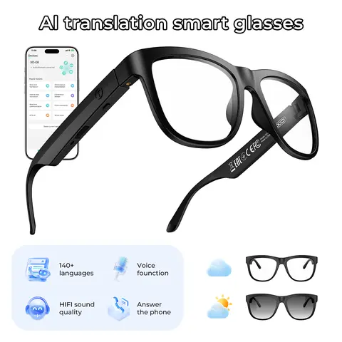 Multifunctional Wireless Translation Smart Glasses - Wearable Devices, Unisex Adult Bluetooth Outdoor Glasses, App-Enabled Real-Time Translation, HD Remote Calls, Hi-Fi Music, Built-In Mic & Speakers, Voice Assistant Compatible, Hands-Free for Travel