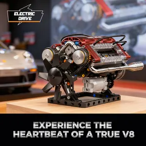 V8 Engine Model Kit DIY Mechanical Building Set with Moving Parts - Collectible Desktop Toy Ideal Gift for Car Lovers(Building block style, requires assembly)