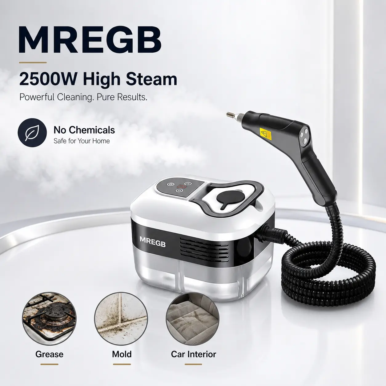 MREGB Handheld Steam Cleaner High-Temperature Pressurized Portable Steamer Fast Heat-Up Deep Cleaning Tool with Accessories for Car Detailing Kitchen Grease Bathroom Tile Floor Multi Surface Home Appliance Wash Equipment