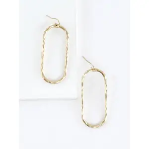 Hammered Oval Frame Drop Earrings