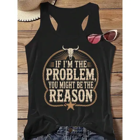 Women's Casual Cotton Blend Tank Top - Sleeveless, Round Neck, Funny Graphic Print, Basic Fashion Fit, Soft Fabric for Daily Wear, Fits, Day