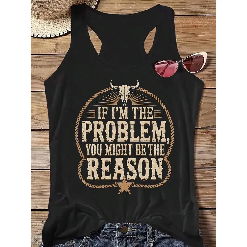 Women's Casual Cotton Blend Tank Top - Sleeveless, Round Neck, Funny Graphic Print, Basic Fashion Fit, Soft Fabric for Daily Wear, Fits, Day