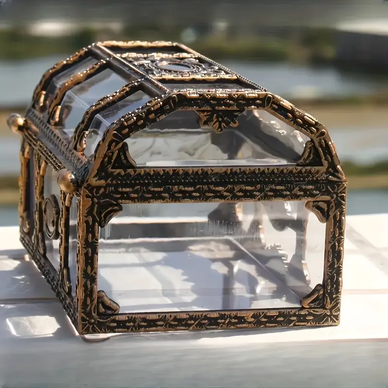 Transparent Pirate Treasure Chest Plastic Jewelry Box, Jewelry Holder Organizer, Multi-Functional Storage Container, Candy Organizer, Decorative Scene Display, Home Jewelry Organizer, Clear Storage Box, Collectors Box, Durable Plastic Organizers