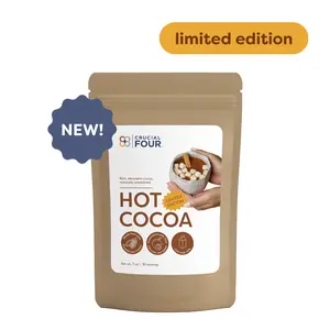 Crucial Four Hot Cocoa Limited Edition - Healthy 4 Ingredient Blend with Ecuador Cacao Monk Fruit Coconut Sugar & Sea Salt