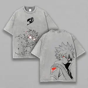 Natsu Dragneel Fairy Tail Printed Unisex Washed T-Shirt for Menswear Top Whimsical Design Fun Playful Vintage Style