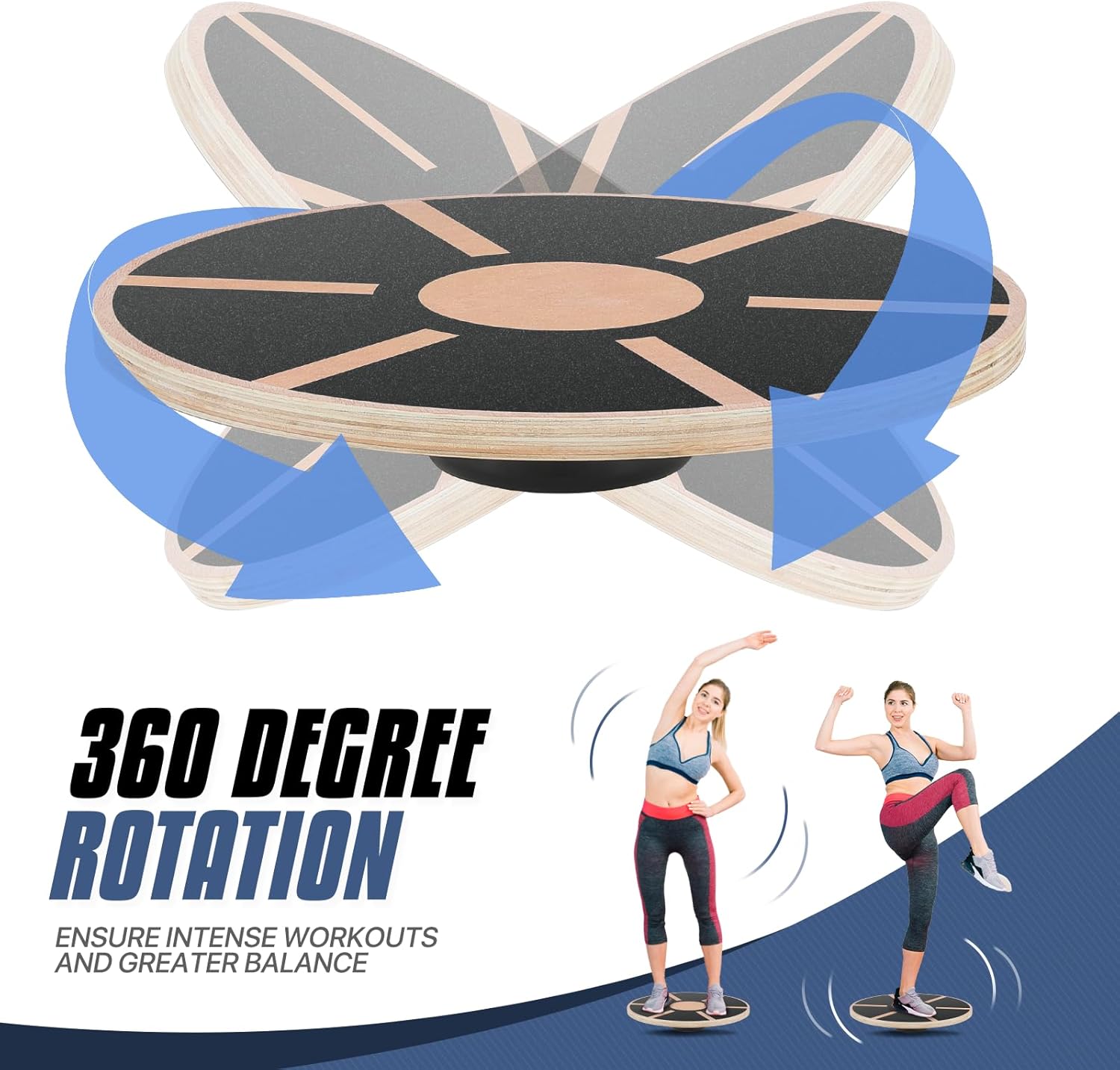 Wooden balance board, used for core stability training, 360-degree rotation, non-slip, rehabilitation training, and balance training.