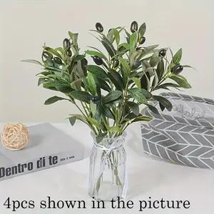 10 Realistic Artificial Olive Branches with Fruits - Green Plant Stems for Home and Garden Decoration, Wedding Bouquets, Durable Plastic, Indoor Faux Plant, Flower Arrangement Decoration, Fake Flowers Plants