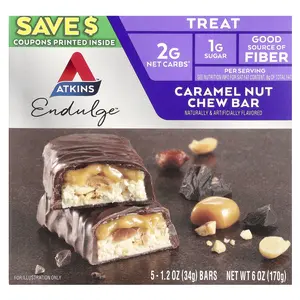 Atkins Endulge™, Caramel Nut Chew Bar, 5 Bars, 1.2 oz (34 g) Each