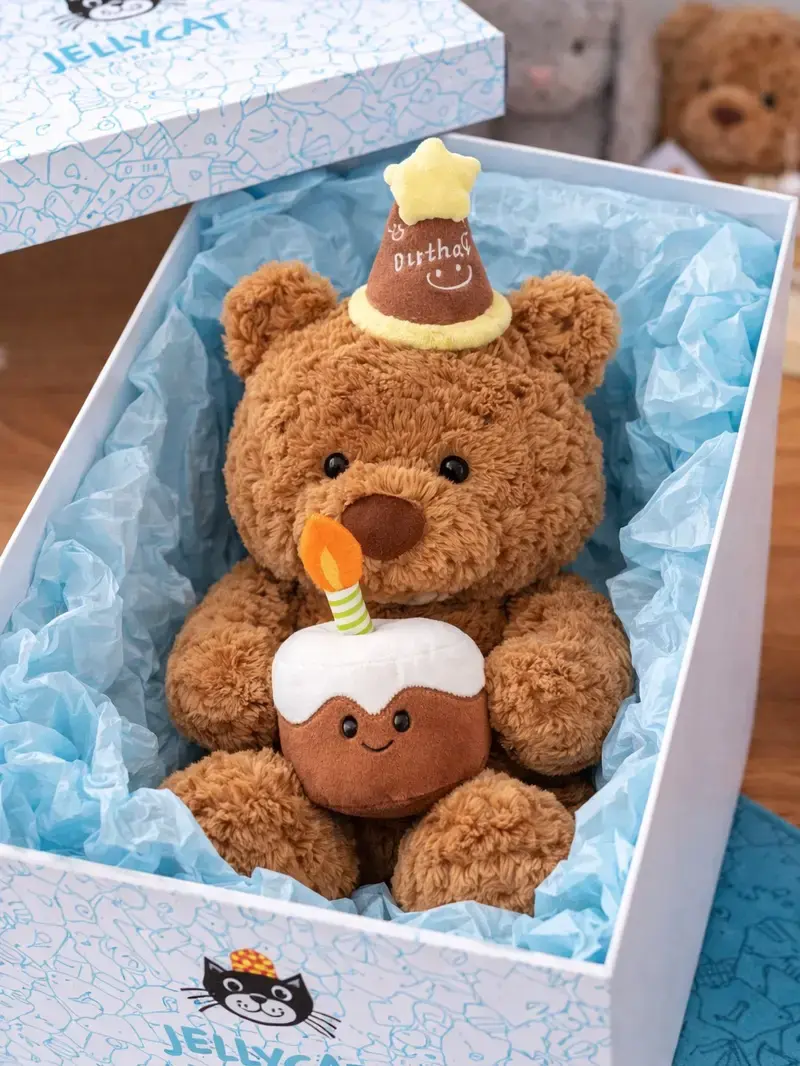 JellyC@t Bartholomew Bear Birthday Cake Plush 40cm, Cute Soft Teddy Bear Stuffed Animal, Adorable Birthday & Baby Shower Gift with Gift Bag