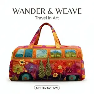Unisex bohemian quilted travel tote bag, lightweight and stylish. Casual crossbody shoulder bag perfect for daily outings, short trips and weekend getaways, with a relaxed hippie-inspired look.