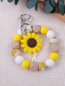 Sunflower Design Silicone Beaded Keychain, Floral Pattern Keychain, Cute Keychain for Women & Men, Fashion Accessories for Daily Use, Trendy All-match & Exquisite Keychain for Birthday Gift, Stylish Keychain, Keychain for Bags