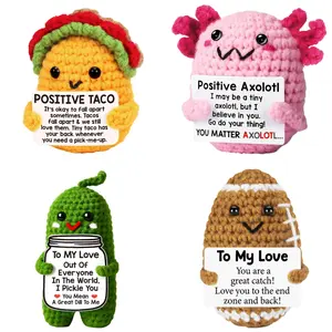 Emotional Support Taco Crochet Plush with Positive Card – Cute Funny Inspirational Knitted Taco Doll, Soft Handmade Yarn Toy for Stress Relief, Self Care Desk Room Home Decor, Stocking Stuffer Gift for Women Men Friends Coworkers Teens Birthday Holiday