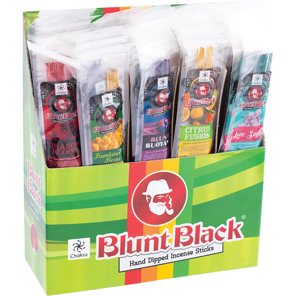 Blunt Black Hand-Dipped 10.5" Incense Sticks – Assorted Scents, 12 Sticks per Pack with Incense Holder Aroma Infusion Set Scented