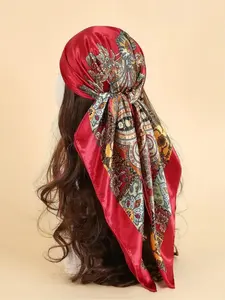 Silk Paisley Floral Print Scarf, Square Solid Color Headscarf for Women, Vintage Bohemian Hair Band for All Seasons, Stylish Accessory for Your Look, Boho Style Scarf