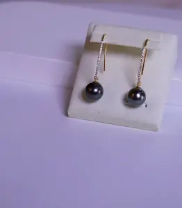 Silver Tahiti Black Pearl Earrings/9–10 mm/Tahiti（H925E0961）