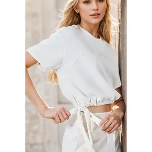 Basic Bae Drawstring Hem Air Scuba Round Neck Short Sleeve T-Shirt