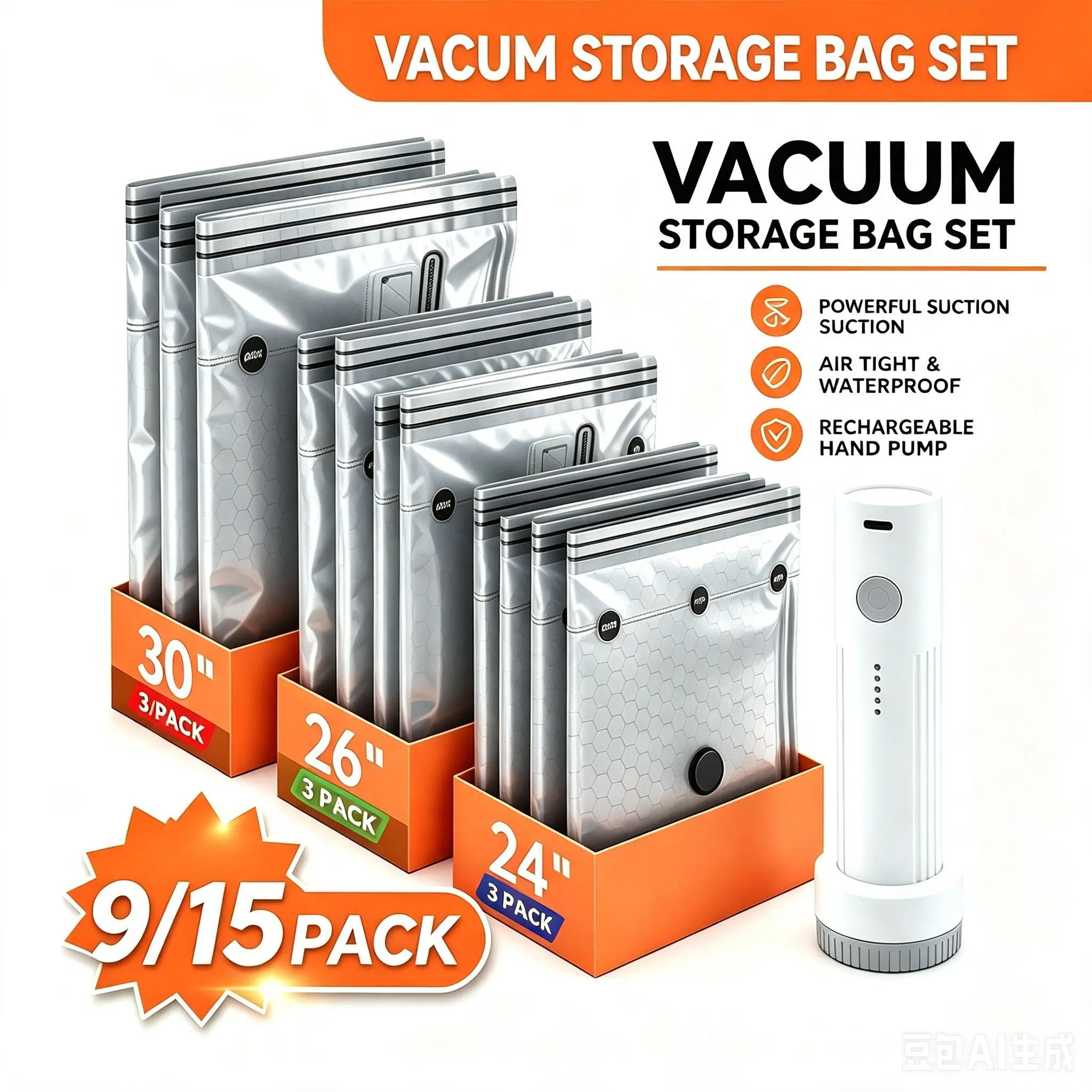Handheld Wireless Rechargeable Pump Compressed StorageBags, Portable Travel Organizers for Blankets & Clothes,Versatile Solution for Tidy Drawers, Clutter-Free Closets,Easy to Pack for Business Trips, Portable Travel Storage Bags