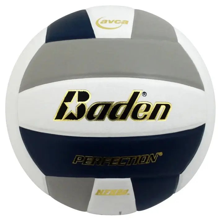 212 MAIN Baden Perfection Indoor Volleyball - Navy, Gray & White, Leather, NFHS Approved, Official Court Volleyball of the AVCA, Total Feel Technology, Volley Ball