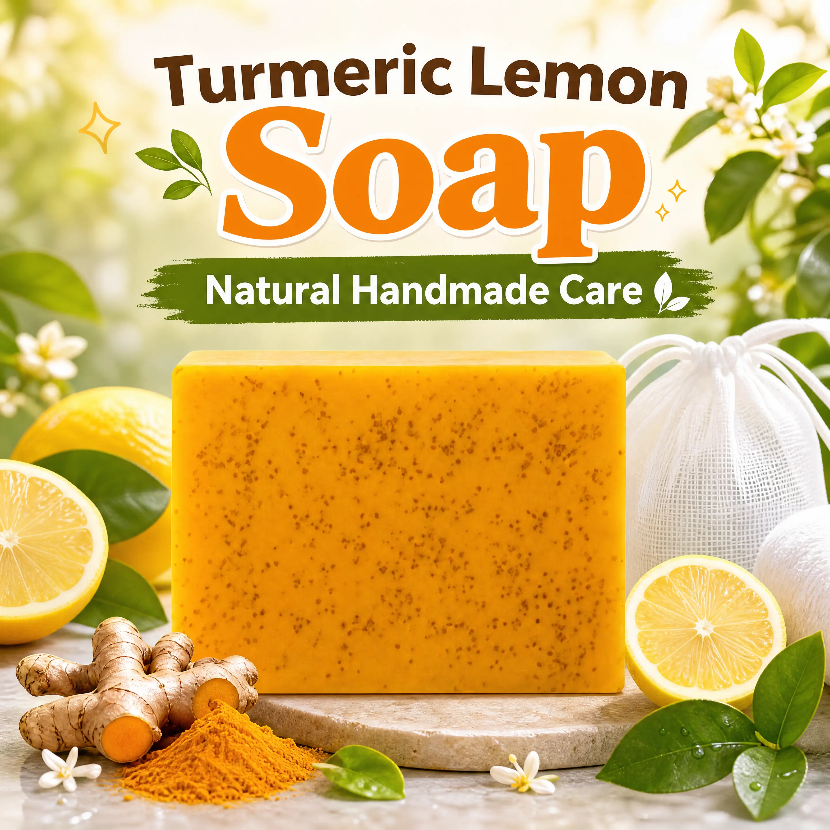 Turmeric, Lemon, Kojic Acid, Ginger Handmade Essential Oil Soap, suitable for multi-purpose bathing and facial cleansing in the Western market gentle face dry rough skin body wash wet cleanser set