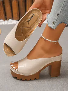 Women's Plaid Platform Mules - Retro Checkered Block Heels with Peep Toe, Chunky High Heel Slides for Parties & Daily Style, Summer, Flatform