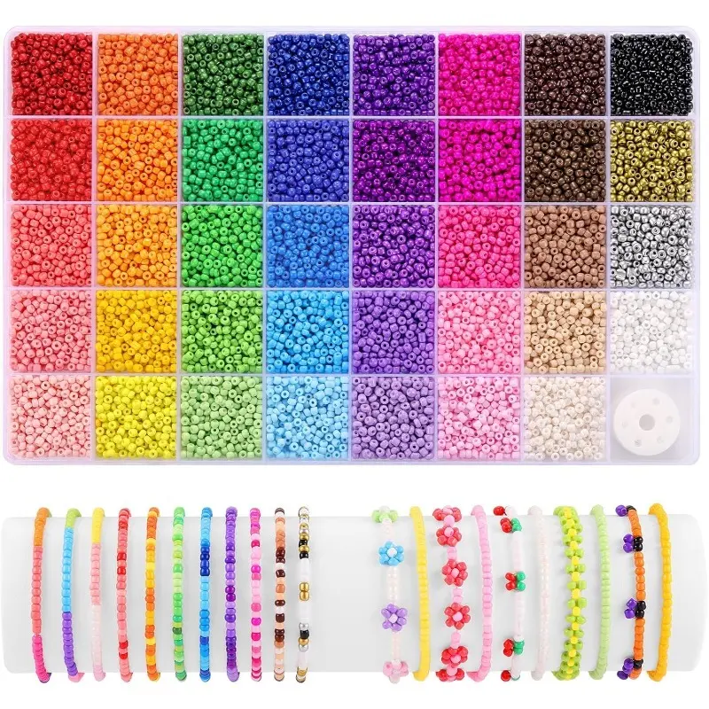 9600+ Pcs 3mm Glass Seed Beads Kit,Color Waist Beads,39 Color Small Pony Beads for Bracelet Necklace Earring Jewelry Making,Halloween Christmas Party Gifts,DIY Hand Tools Kits