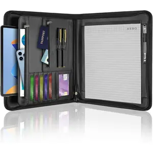 Padfolio Portfolio Binder Organizer, with 25 Pages Notepad & 13" Tablet Sleeve, Professional Conference Meeting Business Zipper Folder for Letter Size A4 Legal Writing Pad Document Men Women
