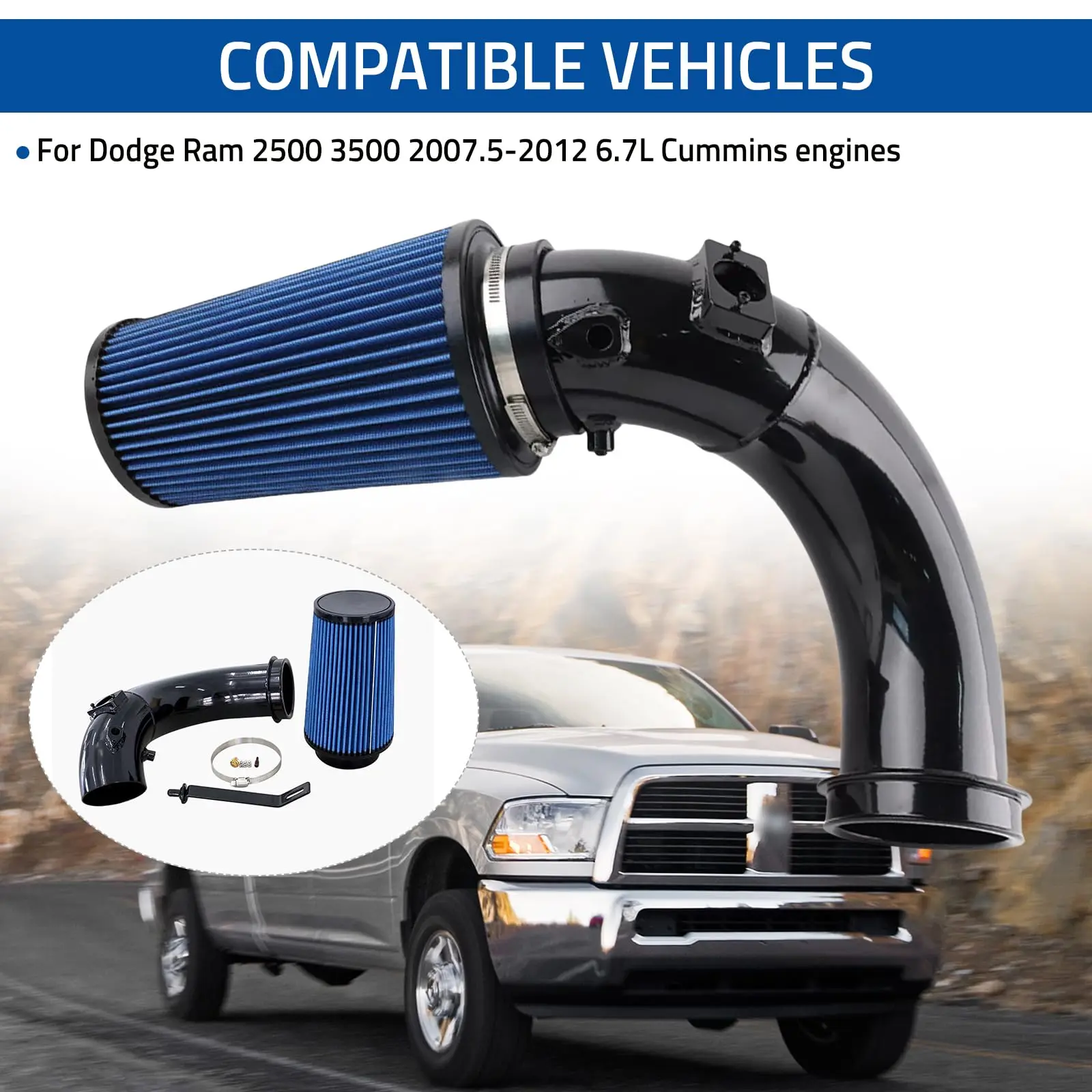 2007.5-2012 Dodge Ram 2500/3500 6.7L Cummins Diesel – Cold Air Intake Kit w/ Complete Intake Tube System Assembly | Performance Air Intake System backtoschool