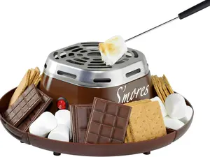 Tabletop Indoor Electric S'mores Maker with Roasting Sticks & 4 Trays - Movie Night Kit, Brown