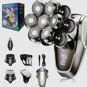 FLITOK Electric Head & Face Shaver for Bald Men 5-in-1 Waterproof IPX7 7D Magnetic Razor Type-C Fast Charge LCD Screen Nose Trimmer & Face Brush Kit Travel Ready