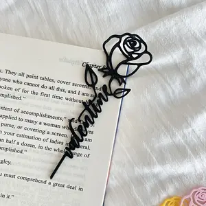 2pcs Valentine's Day Rose Shaped Bookmarks, Cute Flower Page Markers, Romantic Gift for Reading Lovers, Letter Design Book Decorations, Lettering
