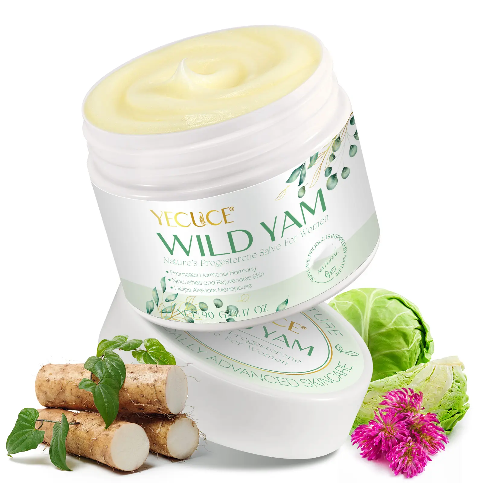Yecuce Wild Yam, Dandelion Root & Cramp Bark Body Cream (90g) - Adult Cosmetic Hydrating Nourishing Lightweight Body Care, Hormone Balance, Menopause Relief for All Skin Types