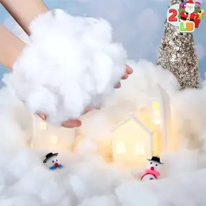 2 LB Fake Snow Cotton Christmas Decorations, Soft Snow Blanket for Christmas Village Accessories Indoor Winter Artificial White Clouds Craft Indoor Home Decor Tree Snowman Scene Display