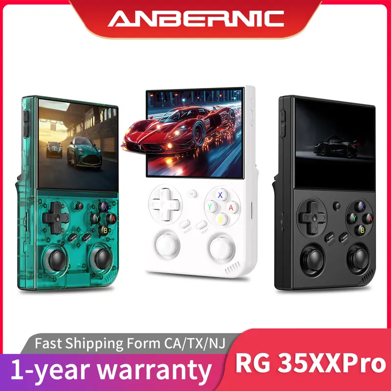 ANBERNIC RG 35XXPro Handheld Game Console Linux 64-bit System Battery 3200mAH RG35XXPro 3.5 inch Gaming Consoles Support online multiplayer via WiFi Anniversary Gifts Transparent Teal Protection