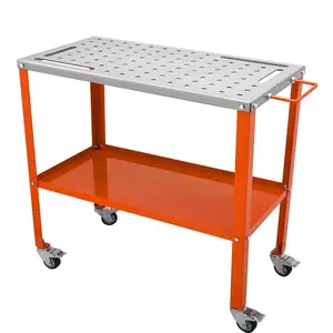 VEVOR 36x 18 Welding Table, 1200lbs Load Capacity Steel Welding Workbench Table on Wheels, Portable Bench with Braking Lockable Casters, 4 Tool Slots, 5/8-inch Fixture Holes, Tool Tray