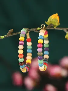 Women's Boho Style Colorful Beaded Hoop Earrings, 1 Pair Trendy Vintage Hoop Earrings, Chic Gorgeous Jewelry As Gift for Girlfriend, Stackable Earrings, Hoop Shape Earrings