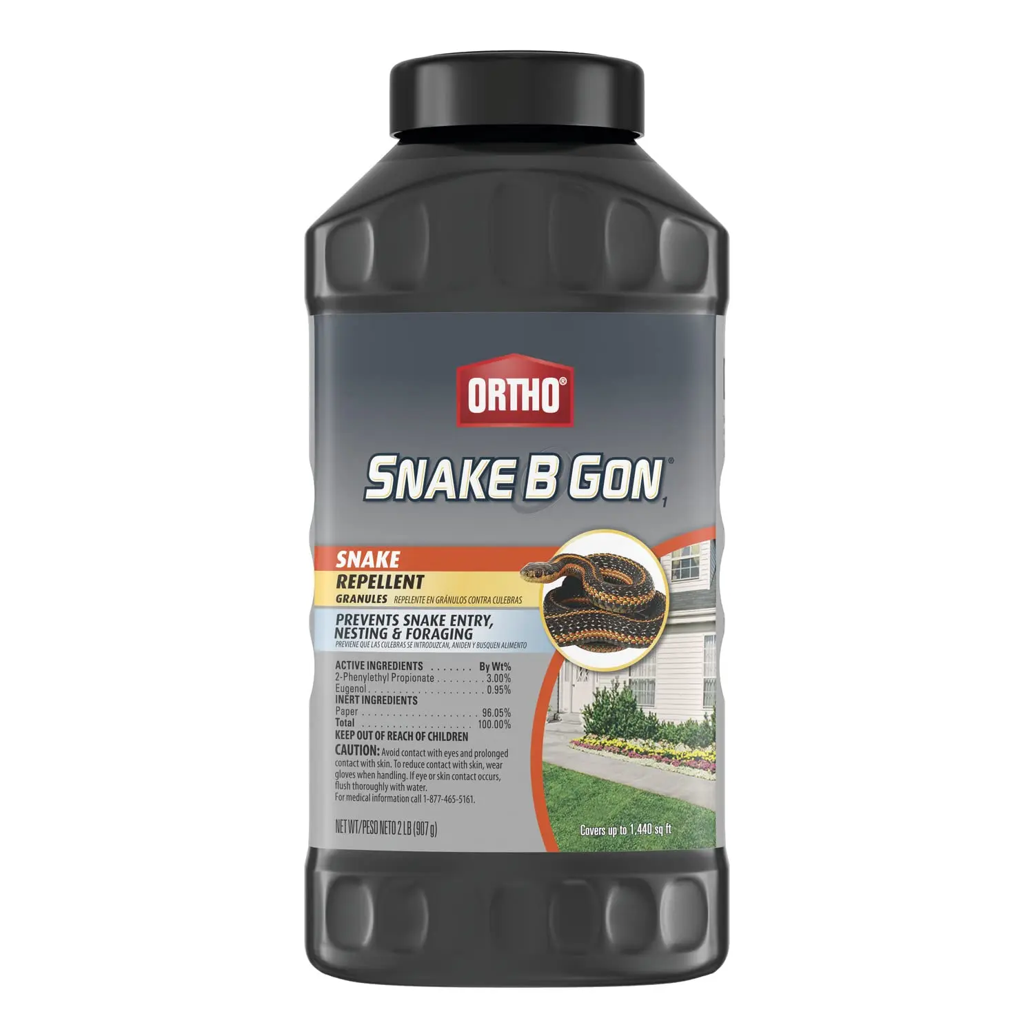 Outdoor Snake Repellent Granules - 2 lb (907g) No-Odor Formulation, Active Ingredients, Snake Entry Prevention, Nesting & Shed Deterrent, 1440 Sq Ft Coverage for Residential Yds & Gardens (30-Day Protection), Snakes, Shaker Bottle