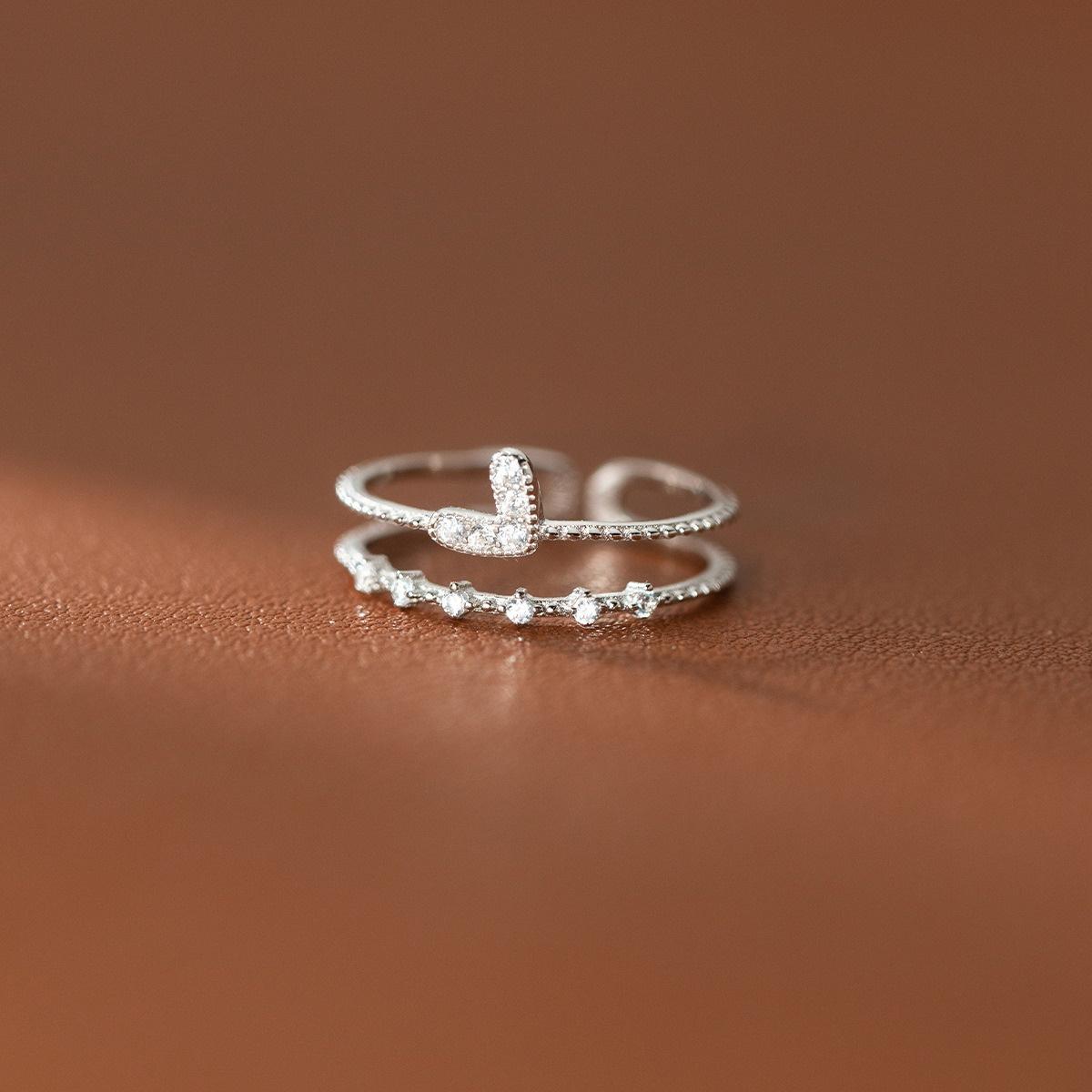 Minimalist Double Band Sparkle Open Ring, Sleek V-Shape Design Adjustable Ring, Elegant Feminine Everyday Wear Jewelry, Stackable Layering Accessory, Ideal Gift for Fashion Lovers