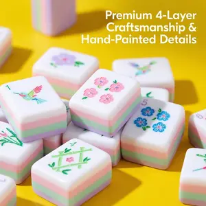 Lavender American Engraved Mahjong Set 160 Tiles 1.2" Hand-Polished Floral Art Tiles| Aesthetic Home Decor & Luxury Gift Mahjong Fun magic