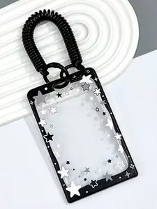 High-Value Transparent Thick Sliding Card Case, Portable ID Protection Cover, Student School Card Bus Card Holder, Kpop Star Idol Girl Small Card Clip Organizer, Badge Holder