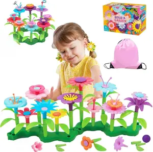 FLYINGSEEDS 46 PCS Flower Garden Building Toys for Girls, STEM Toy Gardening Pretend Play Set for Kids, Girls Favor Stacking Game for Toddlers, Preschooler Age 3 4 5 6 7 8 Year Old