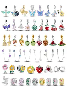 Copper DIY Jewelry Charms with Cubic Zircon and Enamel Butterfly Floral and Fruit Themed Beads for Unisex Daily Wear and Gifting