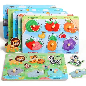Wooden Fruit & Animal & Transportation Pattern Puzzle Toy, 1 Set Early Education Puzzle Game, Parent-child Interactive Puzzle Toy, Wooden Puzzles