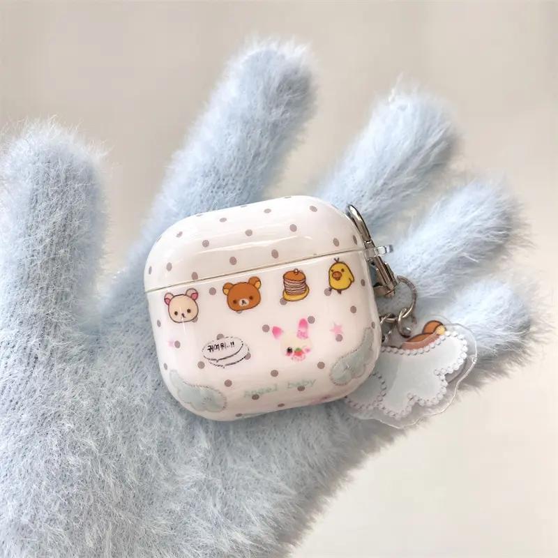 Polka dot wing cartoon little Bear headphone protective case with little Bear wing ornament hanging for AirPods 1 2 3 4 Pro Pro2 Earphone Protective Cover Audio Accessory Accessories