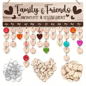 Wooden DIY Hanging Birthday Board, 1 Count Wall Mounted Birthday Reminder Sign with 100pcs Wooden Labels, Birthday Planner for Home Office, Ornaments