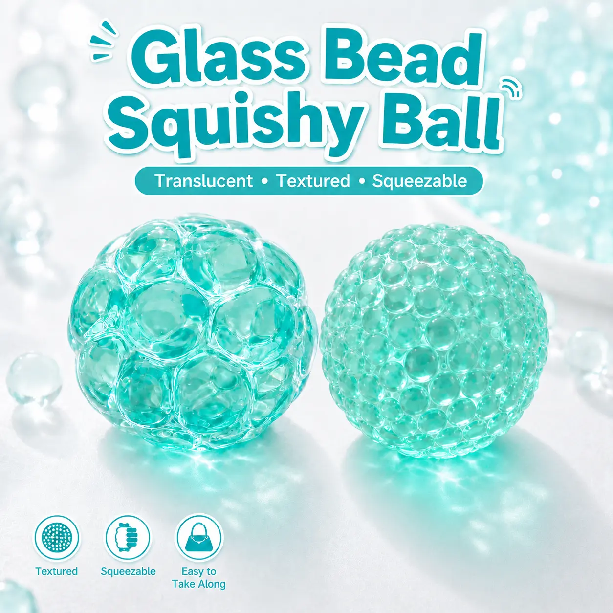 [Dealsforyou] Handmade Glass Bead Squishy Ball, Translucent Textured Handheld Fidget Toy for Desk, Travel, Party Favors and Gifts
