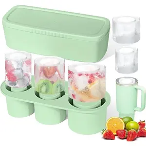 Green Ice Cube Tray for Stanley-shape Cup, Silicone Ice Cube Maker With Lid for 30-40 oz Tumbler, for Chilling Whiskey, Cocktails, Drinks, Coffee, BPA Free