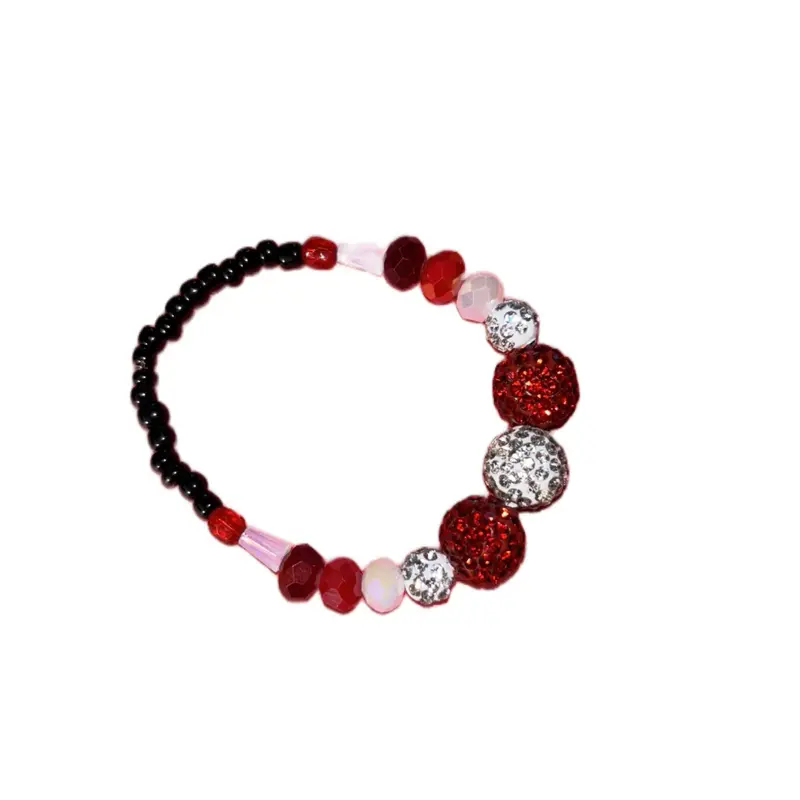 Minnie Mouse Bracelet - Black Glass Beads with Red Accents, Includes White Accents, Unique Design