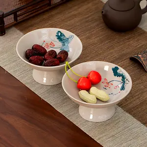 Hand-painted China High-Legged Dim Sum Tray Afternoon Tea Pastry Platter Tea-Boiling Set for Gathering Around the Stove Pastries, Snacks, and Fruit Platter